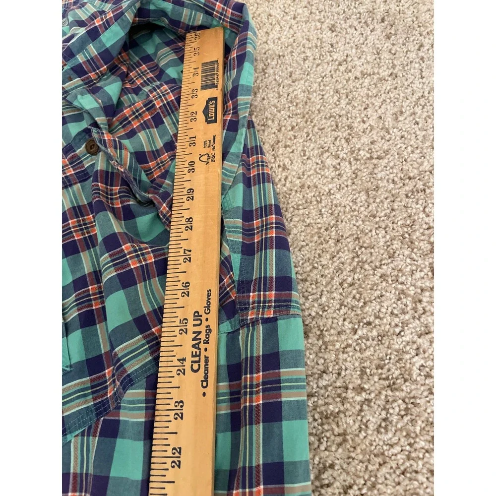 Vintage Polo Ralph Lauren Men Button Down Shirt Large Teal Plaid Dual Pockets